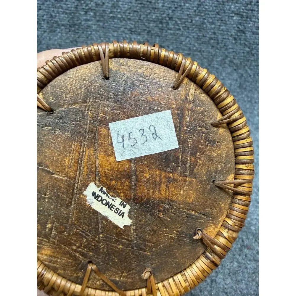 Vintage Rattan Wicker Lidded Jar Basket Made in Indonesia